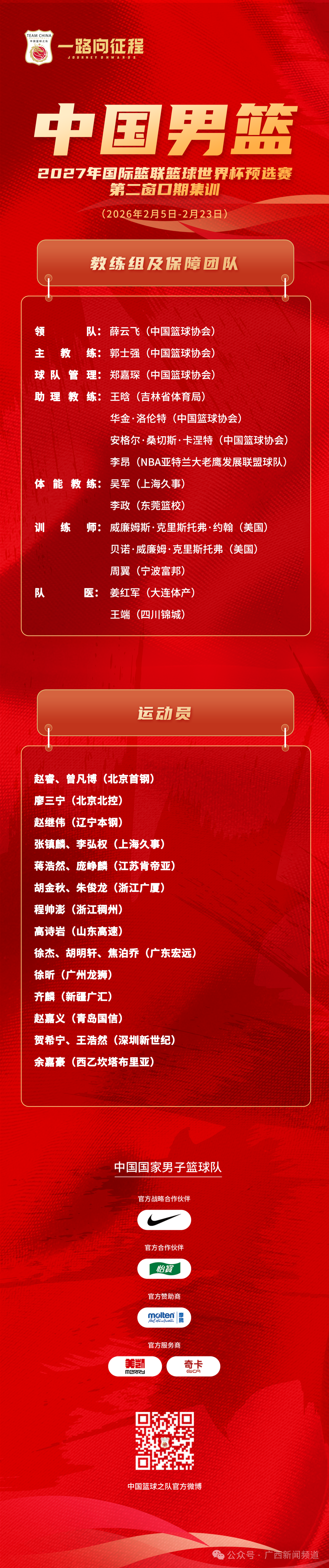 广西庞峥麟、廖三宁,入选男篮国家集训队!